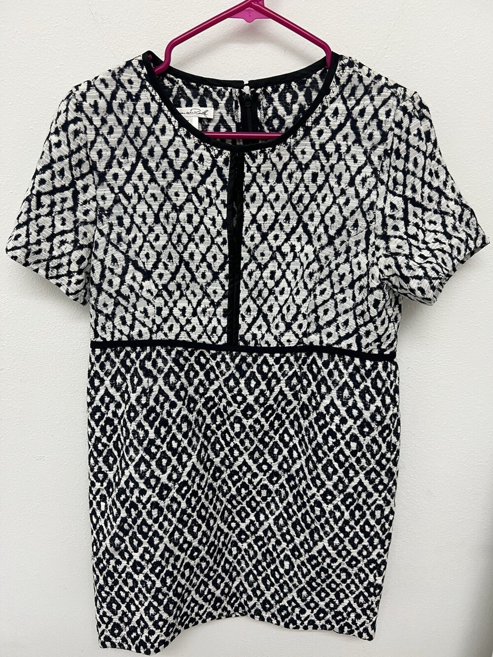 Oscar de la Renta Diamond Jacquard Pencil Knee Lengh Sheath Dress Womens 12